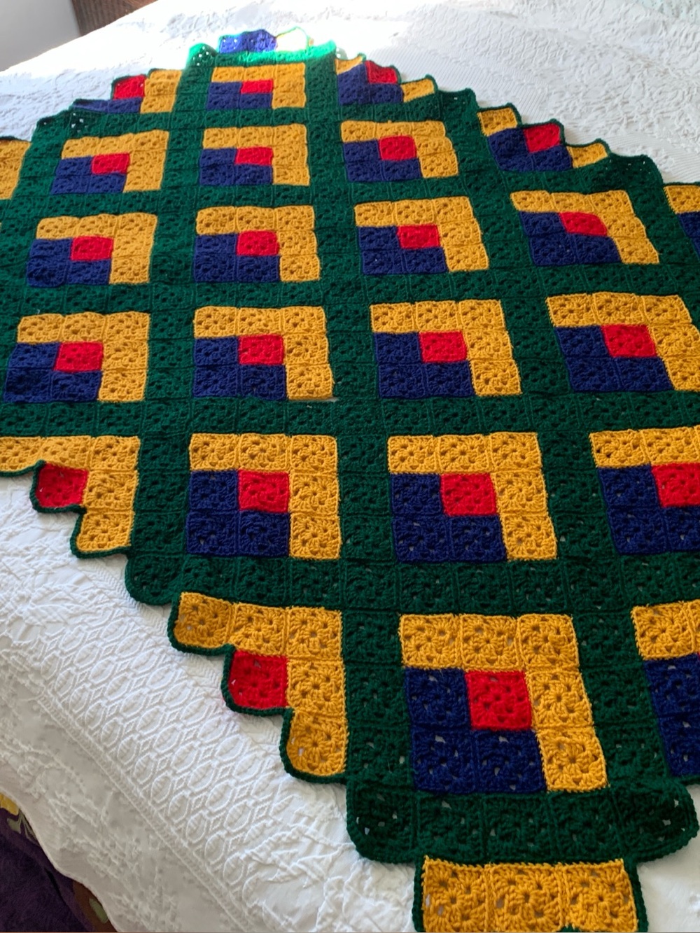 Mint Condition Handknit Primary Colour Blanket Throw